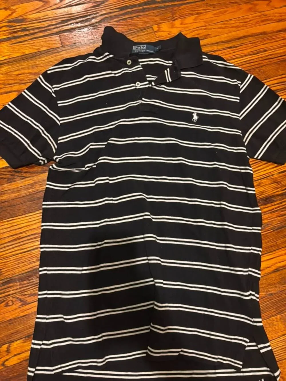 Polo Ralph Lauren Men's Black & White Striped Short Sleeve Polo Shirt Size M
